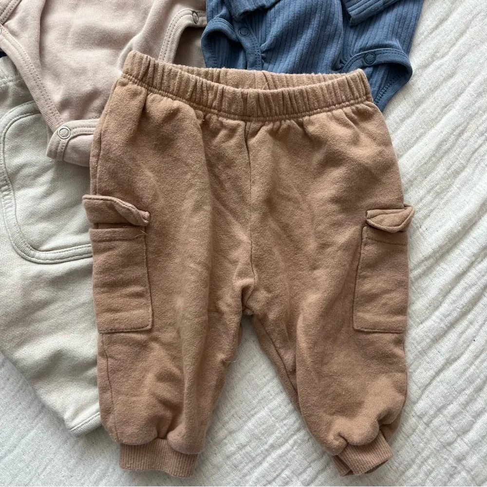 Zara + H&M + L’ovedbaby ribbed kimono bodysuit + plush sweat pants baby boy set